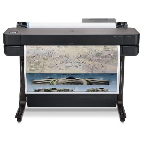 HP DesignJet T630 On A Stand With Print Front View